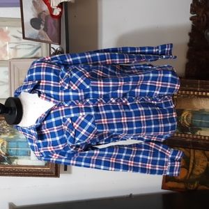Womens Plaid button up Collared Blouse shirt top Blue L CROFT & BARROW B77